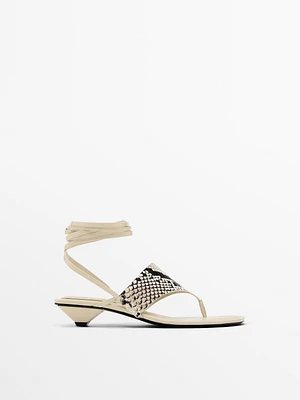 Tied animal print sandals