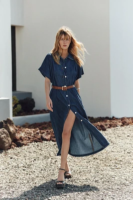 ROBE Z1975 MI-LONGUE EN JEAN À CEINTURE