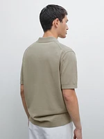 Cotton knit quarter-zip polo shirt