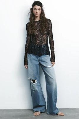 TRF MID-RISE BAGGY RIPPED JEANS