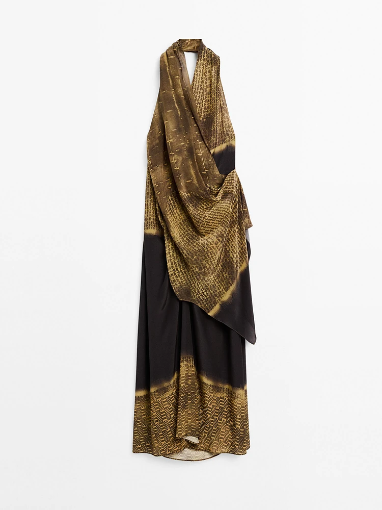 Robe midi imprimée à encolure américaine