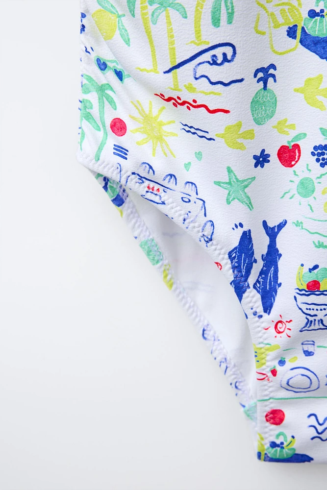6-14 ANS/ MAILLOT DE BAIN UNE PIÈCE À IMPRIMÉ PLAGE