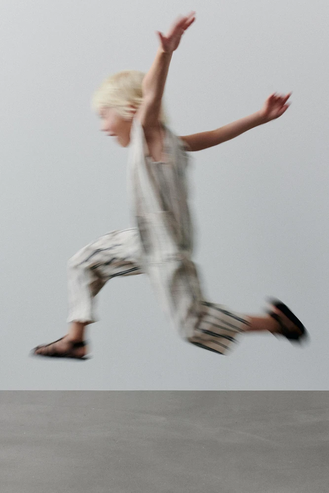 STRIPED LINEN LONG OVERALLS