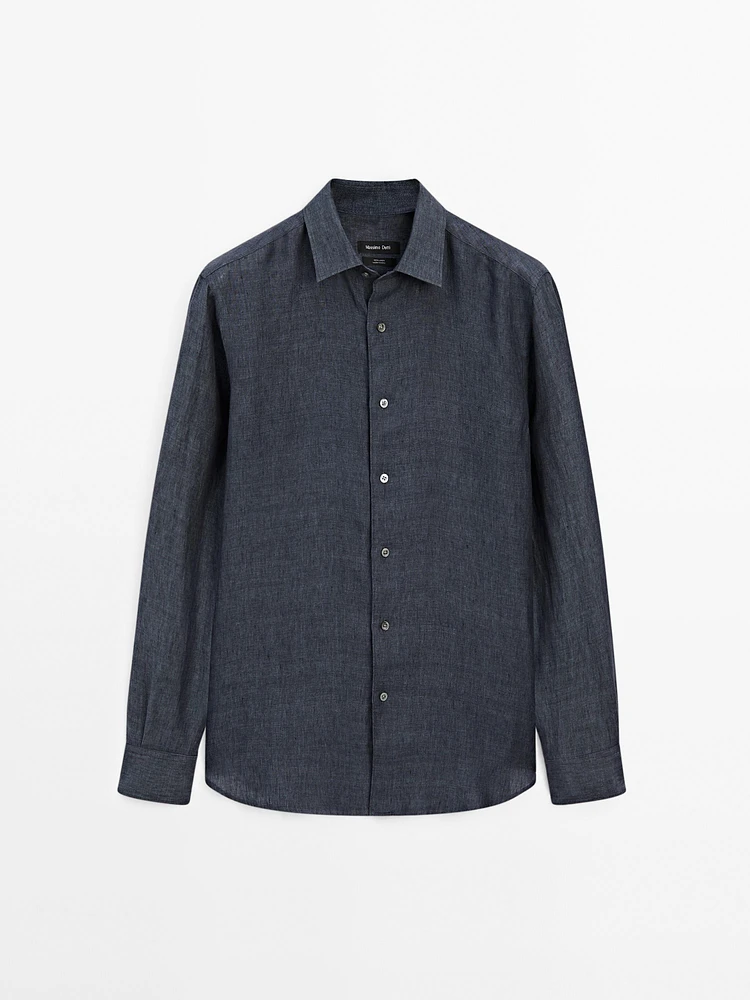 Slim fit faded 100% linen shirt