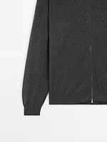 Cotton blend zip-up knit cardigan