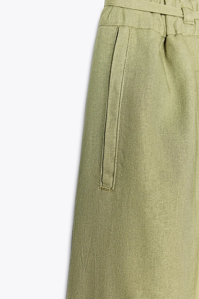 WIDE LEG LINEN PANTS WITH BELT