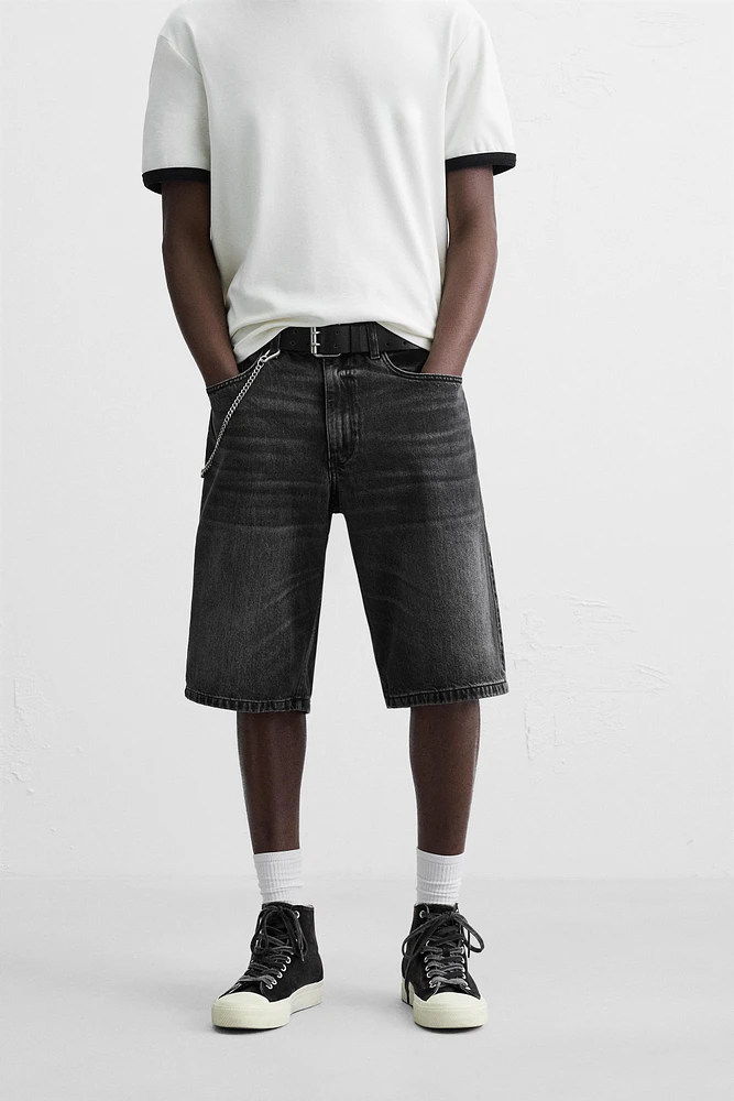 WASHED BAGGY FIT DENIM SHORTS