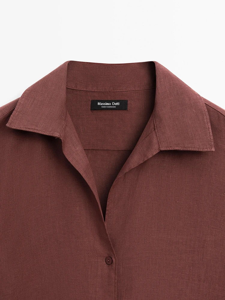 100% linen open collar shirt