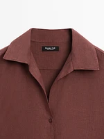 100% linen open collar shirt