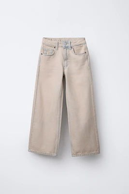 OVERDYED WASHED EFFECT WIDE LEG JEANS