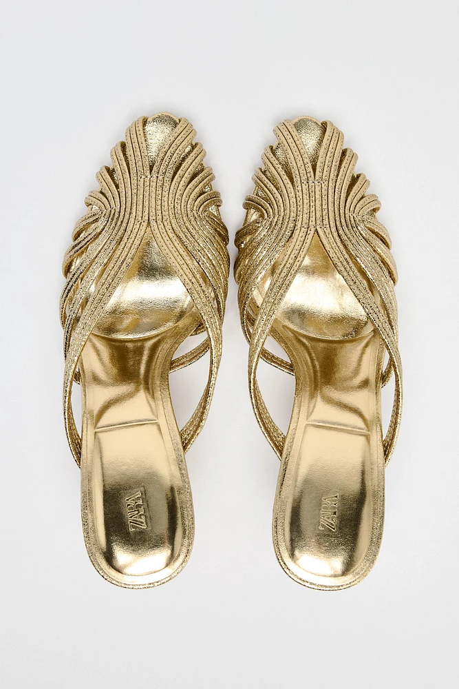 METALLIC EFFECT STILETTO HEEL SANDALS
