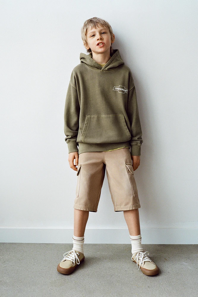 Washed Effect Text Hoodie