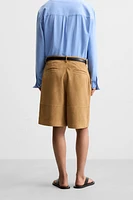 PLEATED SUEDE SHORTS