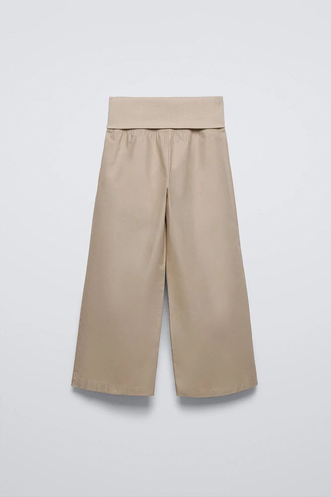 PANTALON EN POPELINE AVEC TAILLE CÔTELÉE
