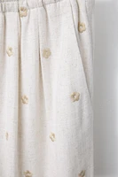 EMBROIDERED FLORAL WIDE LEG LINEN PANTS