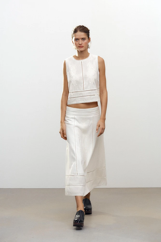 ZW COLLECTION EMBROIDERED MIDI SKIRT