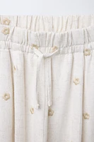 EMBROIDERED FLORAL WIDE LEG LINEN PANTS