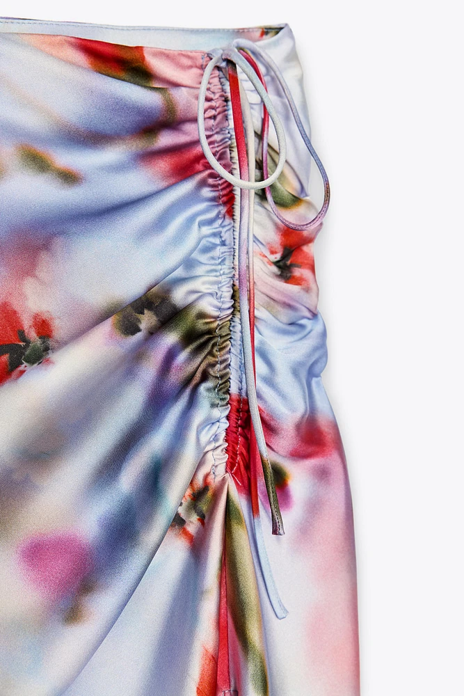 PRINTED SATIN EFFECT MIDI SKIRT