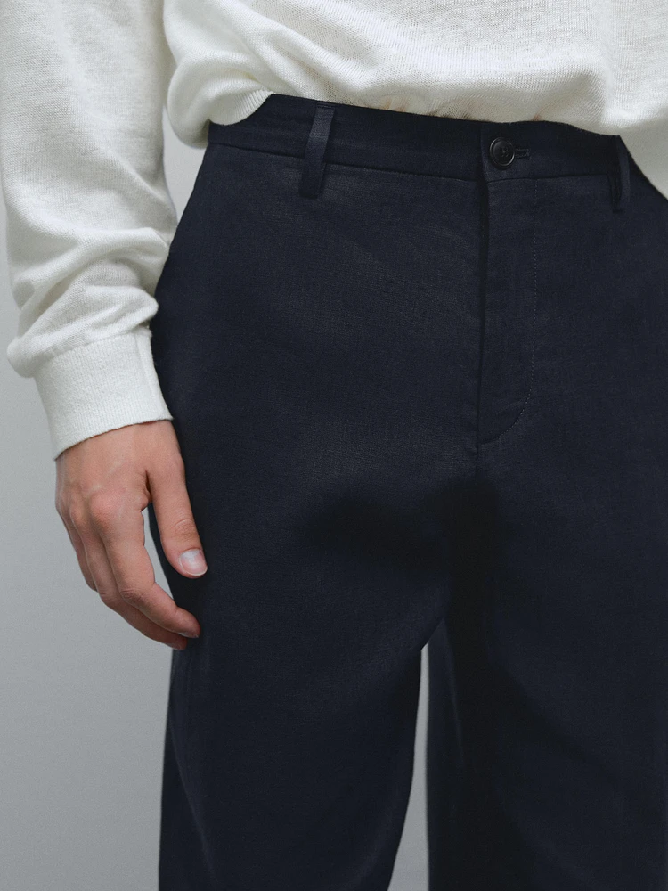 Pantalon regular fit 100 % lin