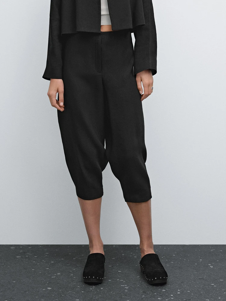 Balloon fit linen blend trousers