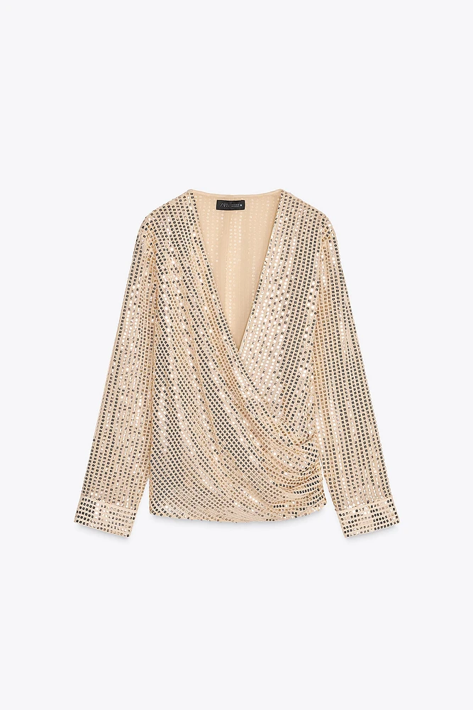 SEQUIN WRAP BLOUSE