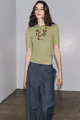 BUTTONED LINEN T-SHIRT