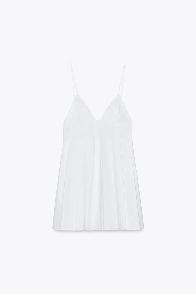 PLEATED POPLIN MINI DRESS