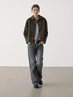Cropped wool blend animal print jacket