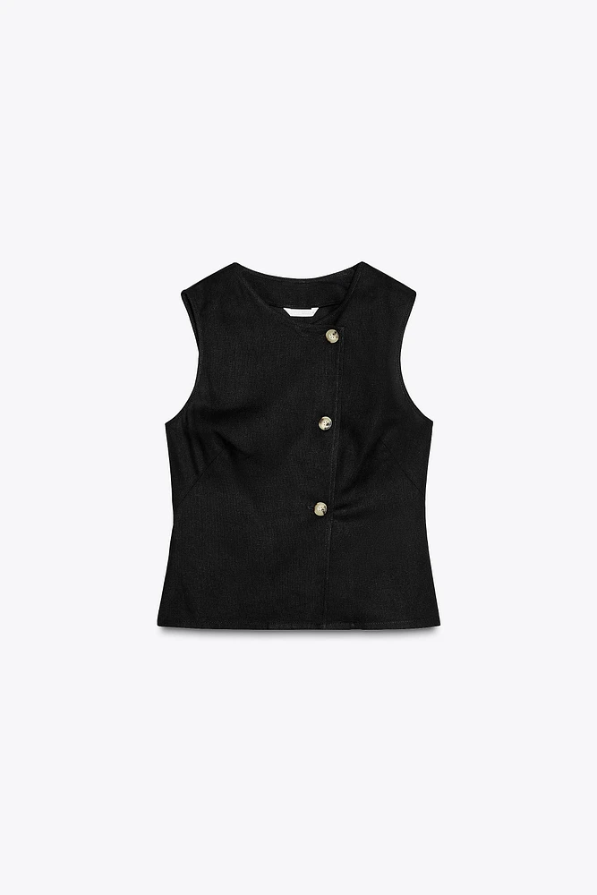 TOP GILET CROISÉ AVEC LIN
