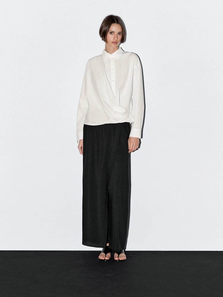 Chemisier drapé bas asymétrique 100 % coton