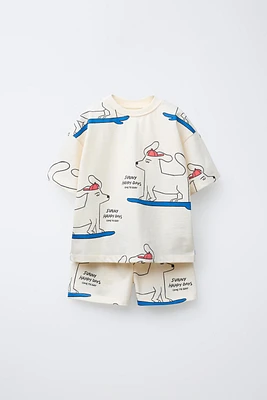 DOG PRINT JOGGING T-SHIRT AND BERMUDA SET