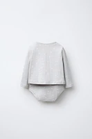 POINTELLE PRINT BODYSUIT AND JACKET SET
