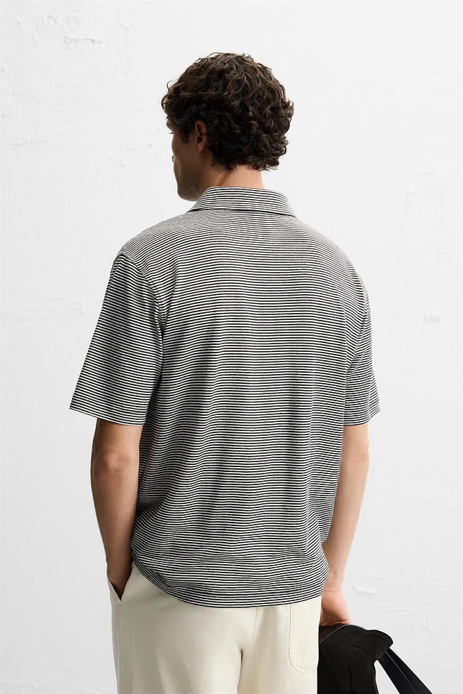 LINEN-COTTON STRIPED POLO SHIRT