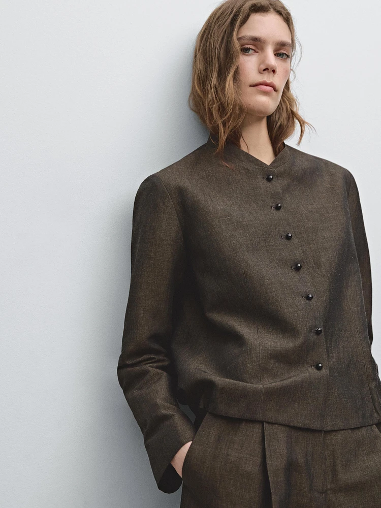 Veste boutons fantaisie lin mélangé