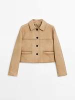 Veste courte à surpiqûres en cuir effet daim