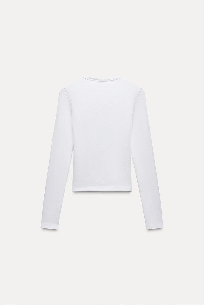 T-SHIRT COTON MODAL MANCHES LONGUES