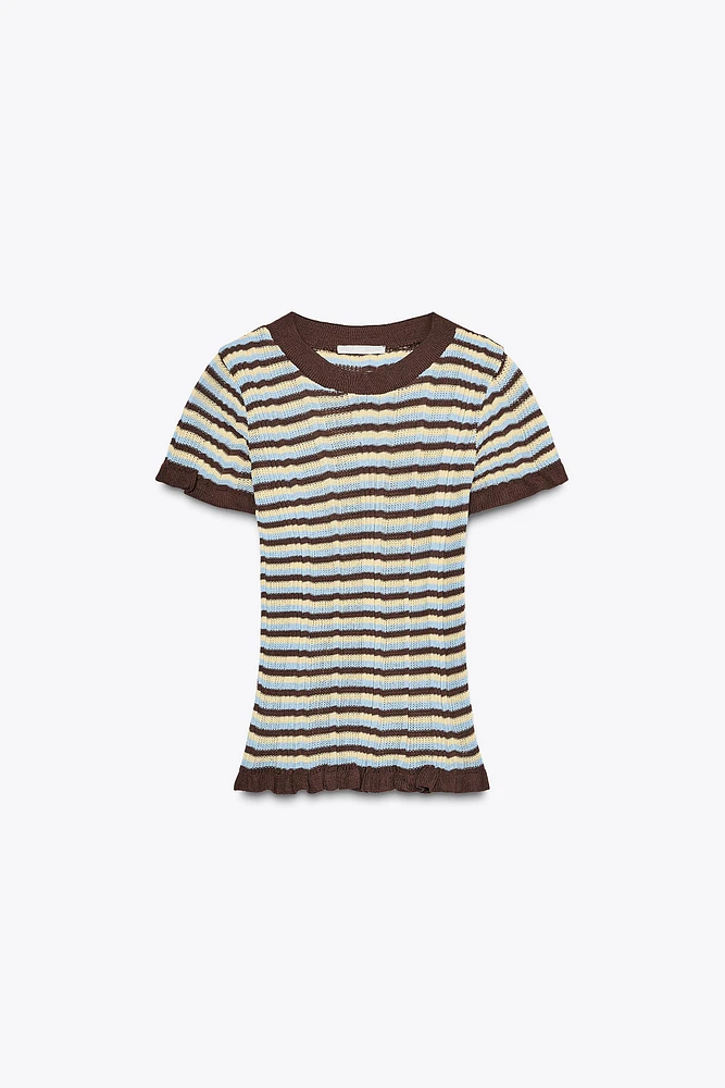 T-SHIRT À RAYURES ET VOLANTS