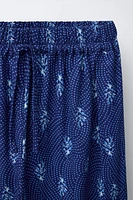 PRINTED LINEN SLIT PANTS