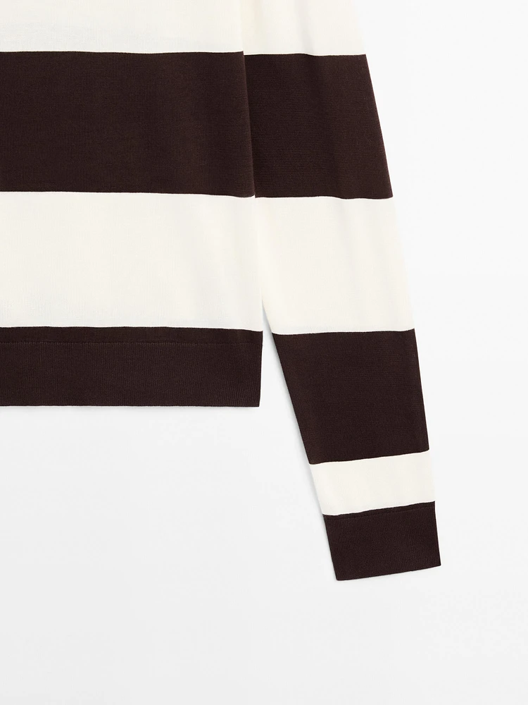 Pull en maille à col polo et rayures