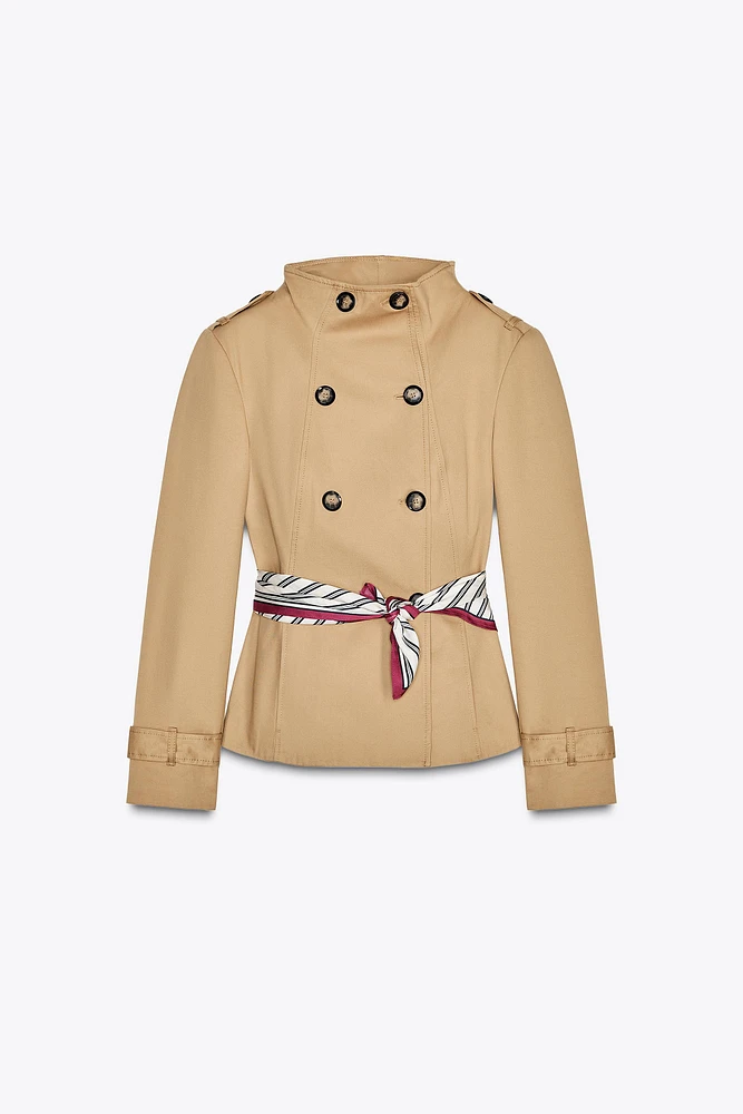 SHORT PRINTED SCARF TRENCH COAT