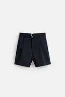 PLEATED BELT BERMUDA SHORTS