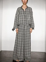 100% linen check palazzo trousers