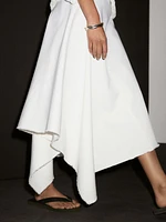 Asymmetric denim midi skirt