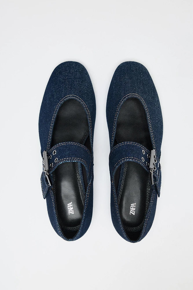 BALLERINES À BOUCLE EN DENIM