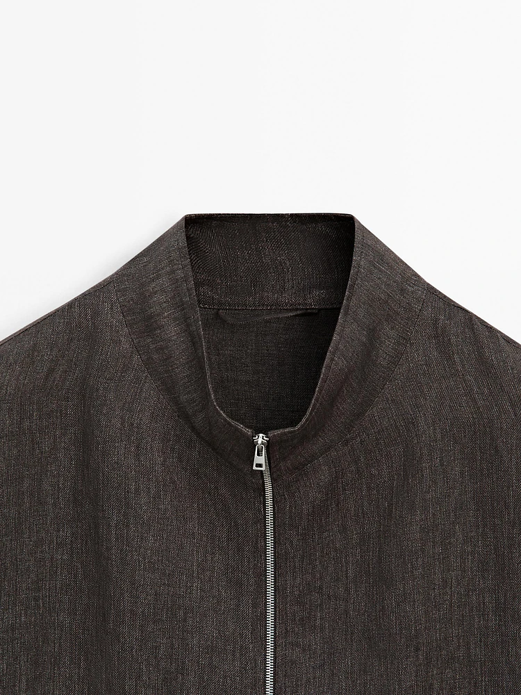 Faded total look linen bomber jacket
