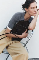 SPLIT LEATHER TOPSTITCH CLUTCH