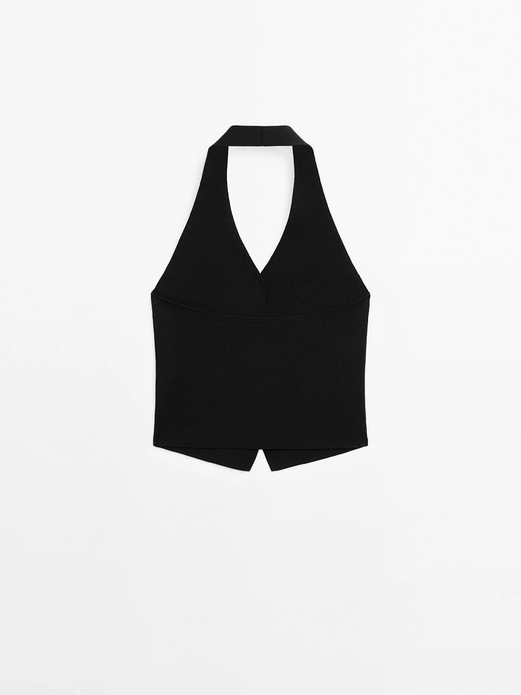 Knit halter neck waistcoat