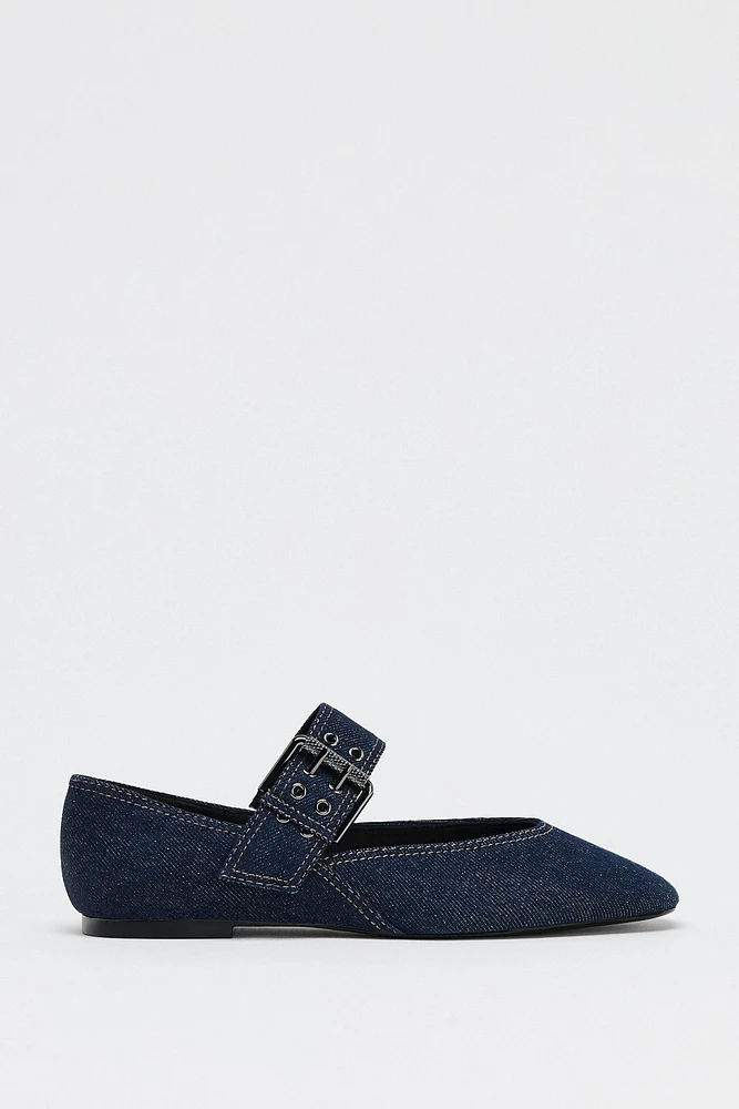BALLERINES À BOUCLE EN DENIM