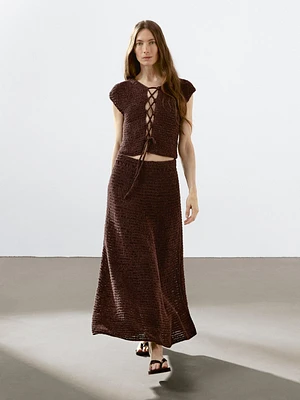 Jupe midi crochet en coton mélangé