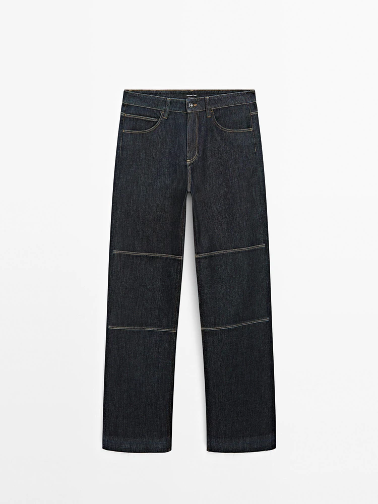 High-waist straight-leg jeans with seam details